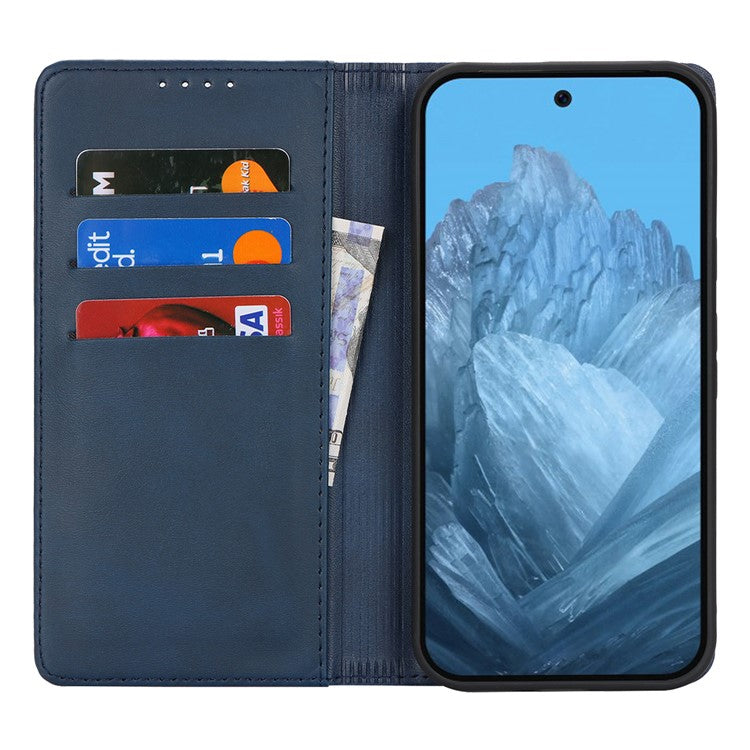 For Google Pixel 9 / Pixel 9 Pro Case PU Leather Wallet Magnetic Closing Phone Cover -  Dark Blue