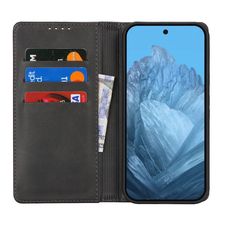 For Google Pixel 9 / Pixel 9 Pro Case PU Leather Wallet Magnetic Closing Phone Cover -  Black