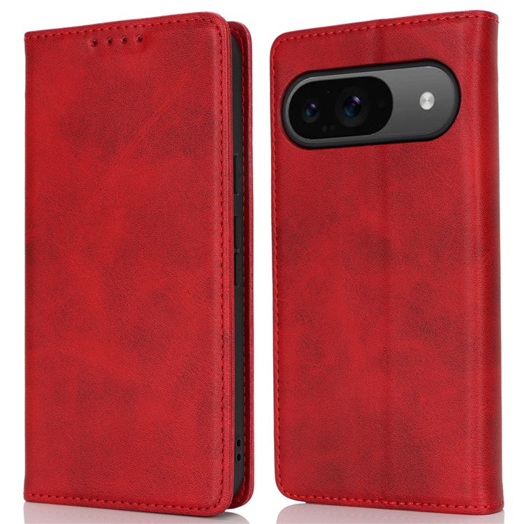 For Google Pixel 9 / Pixel 9 Pro Case PU Leather Wallet Magnetic Closing Phone Cover -  Red