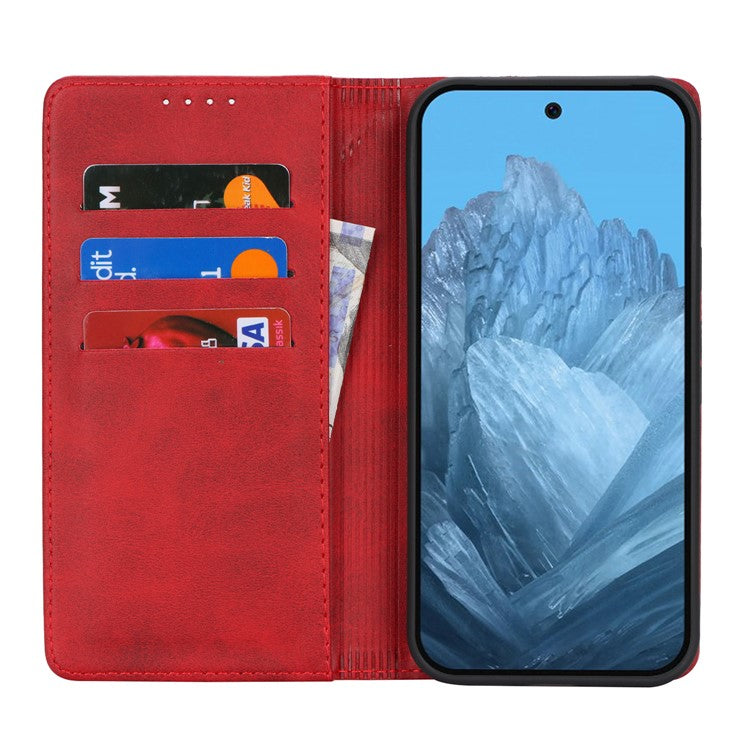 For Google Pixel 9 / Pixel 9 Pro Case PU Leather Wallet Magnetic Closing Phone Cover -  Red