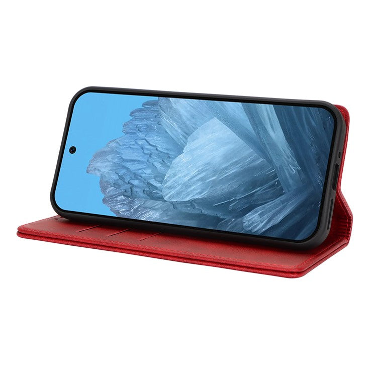 For Google Pixel 9 / Pixel 9 Pro Case PU Leather Wallet Magnetic Closing Phone Cover -  Red