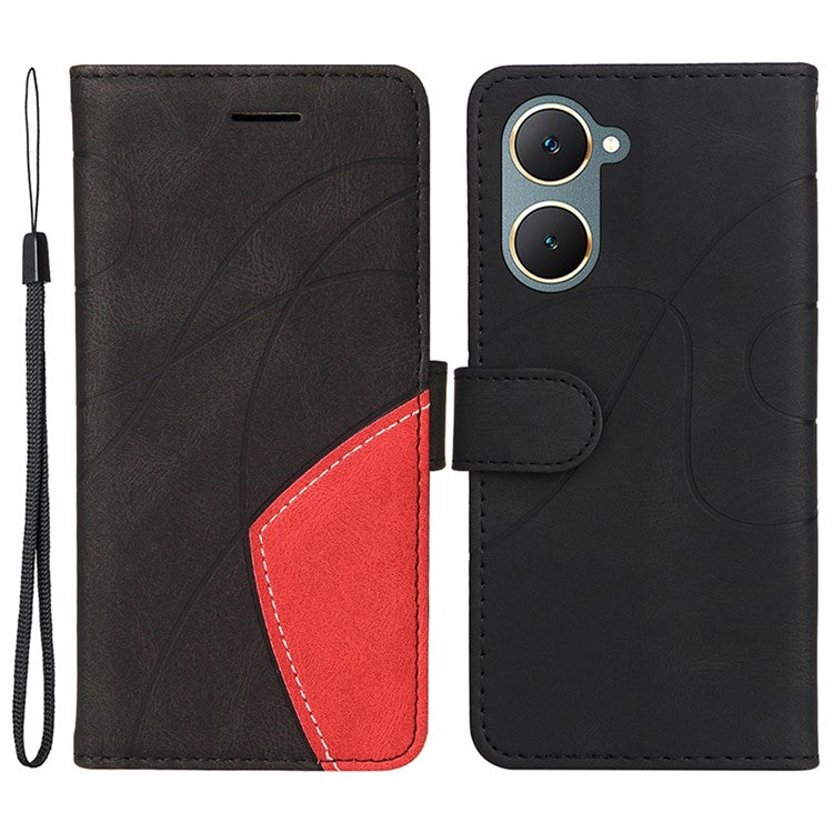 KT Leather Series-1 For vivo Y03 Case Color Splicing Flip Leather Phone Cover - Black