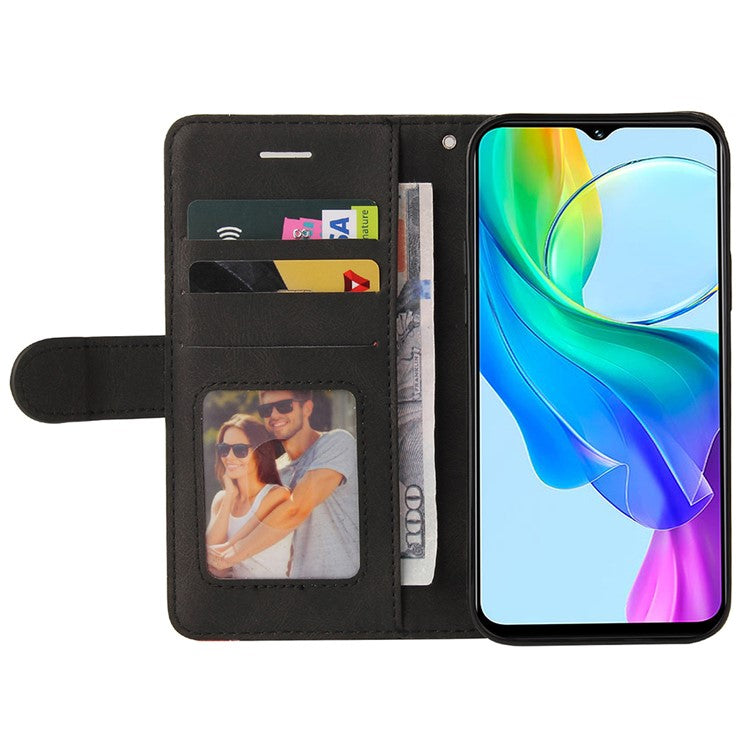 KT Leather Series-1 For vivo Y03 Case Color Splicing Flip Leather Phone Cover - Black