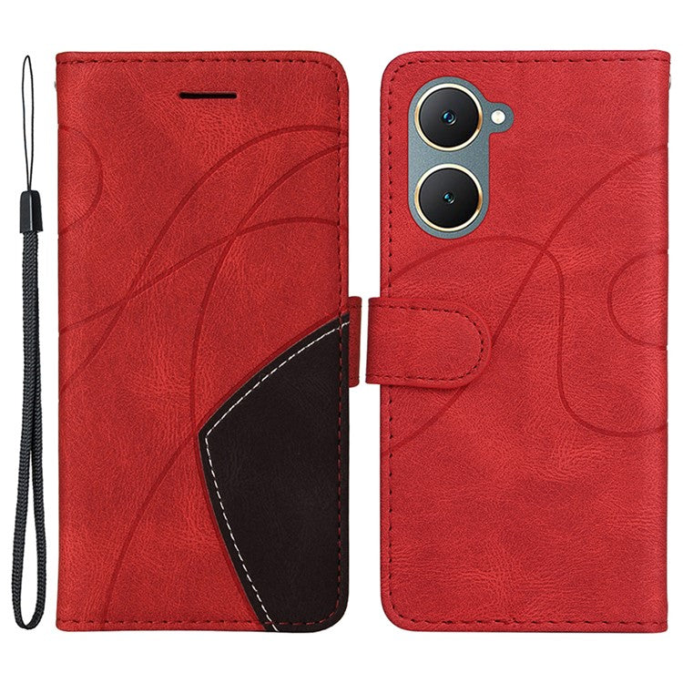 KT Leather Series-1 For vivo Y03 Case Color Splicing Flip Leather Phone Cover - Red