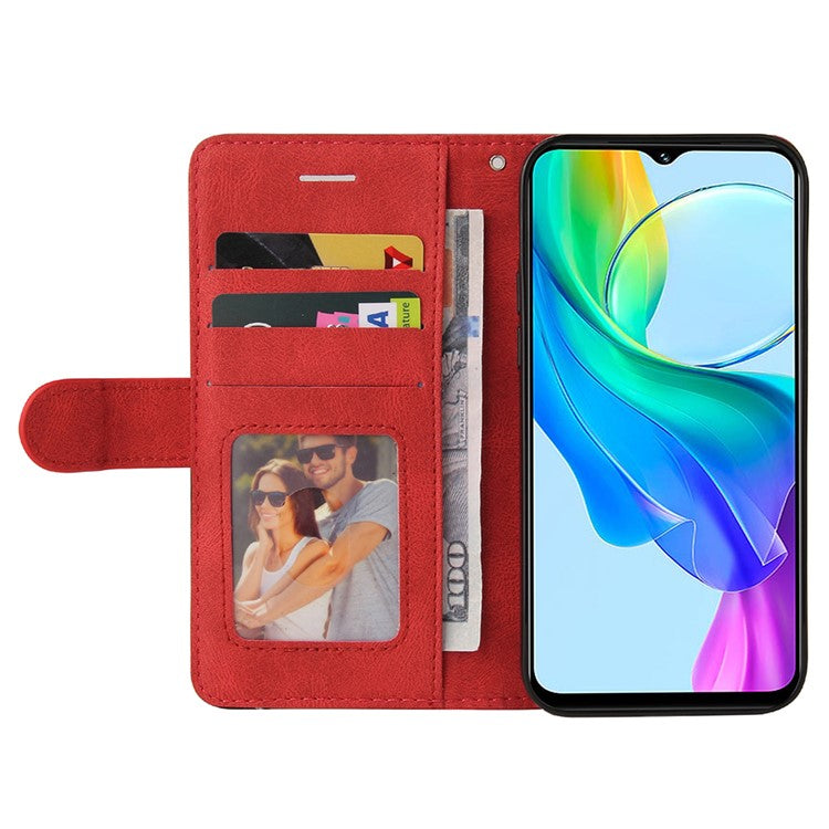 KT Leather Series-1 For vivo Y03 Case Color Splicing Flip Leather Phone Cover - Red