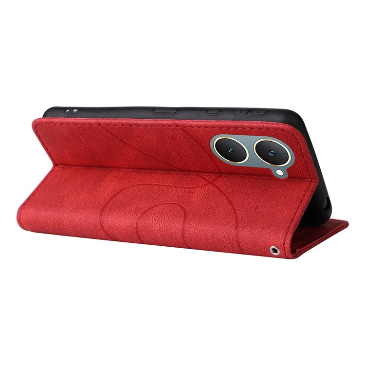 KT Leather Series-1 For vivo Y03 Case Color Splicing Flip Leather Phone Cover - Red