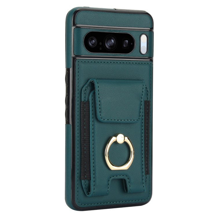 For Google Pixel 8 Pro Case Anit-Fall Kickstand Leather + TPU Phone Cover - Green