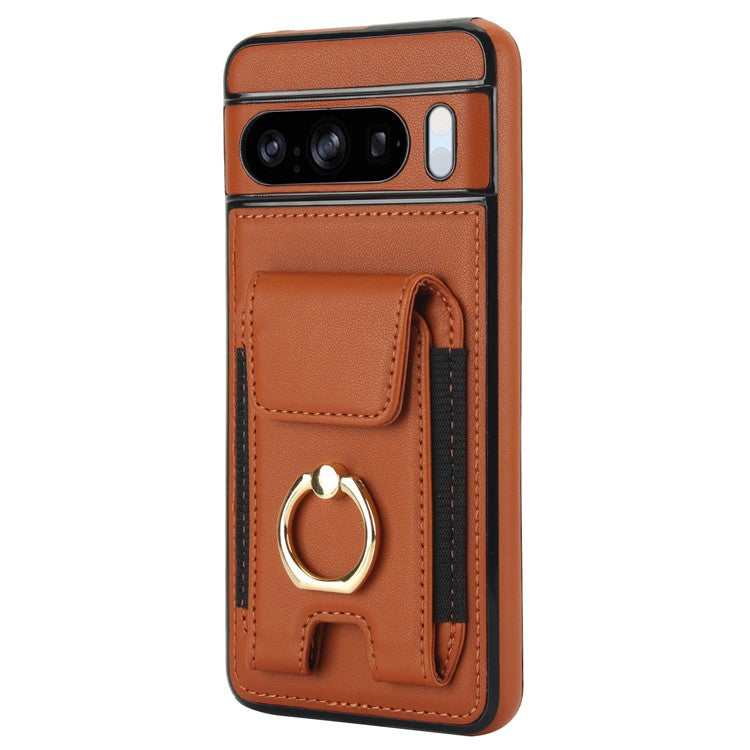 For Google Pixel 8 Pro Case Anit-Fall Kickstand Leather + TPU Phone Cover - Brown