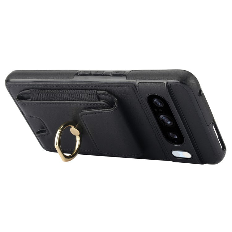 For Google Pixel 8 Pro Case Anit-Fall Kickstand Leather + TPU Phone Cover - Black