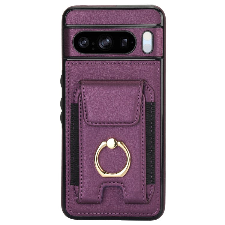 For Google Pixel 8 Pro Case Anit-Fall Kickstand Leather + TPU Phone Cover - Purple