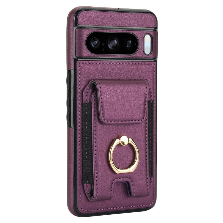 For Google Pixel 8 Pro Case Anit-Fall Kickstand Leather + TPU Phone Cover - Purple