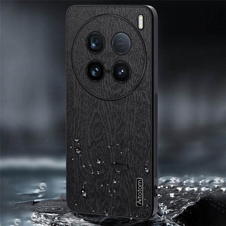 For vivo X100 Ultra 5G Case Wood Grain Leather Back Cover Slim Design - Black