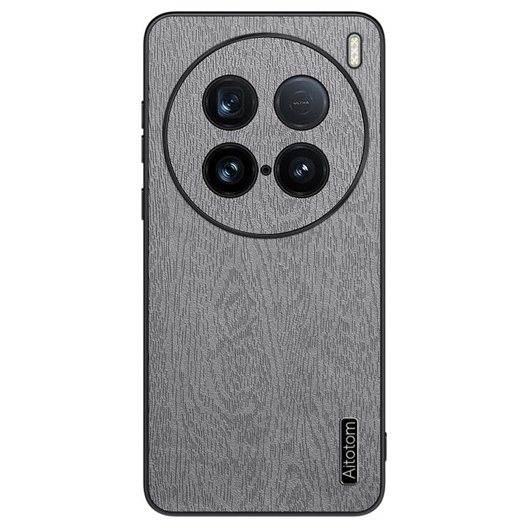 For vivo X100 Ultra 5G Case Wood Grain Leather Back Cover Slim Design - Grey