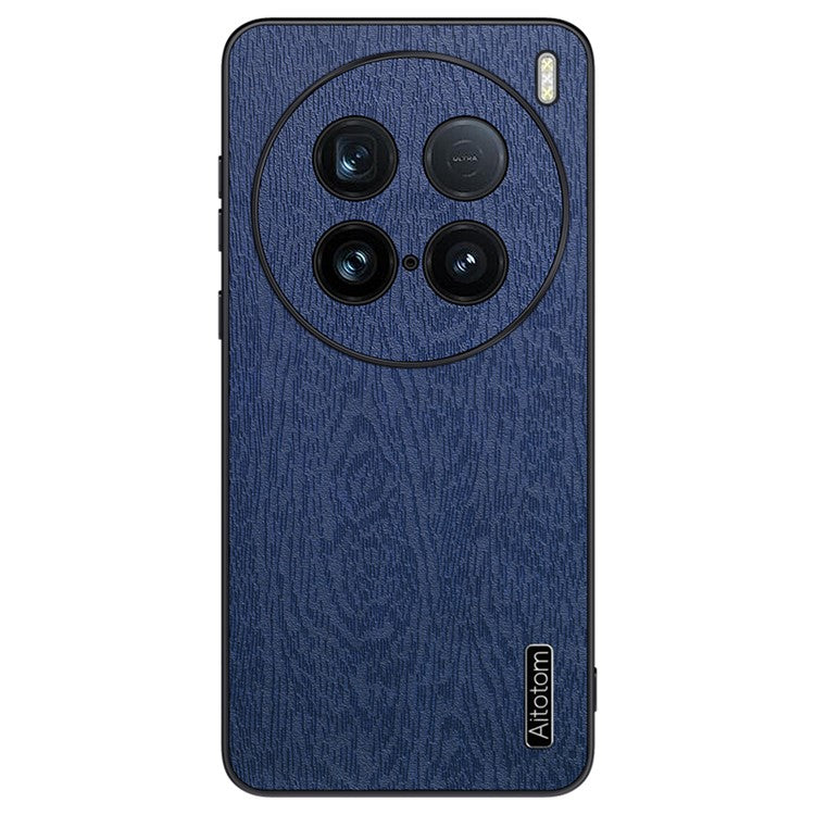 For vivo X100 Ultra 5G Case Wood Grain Leather Back Cover Slim Design - Blue