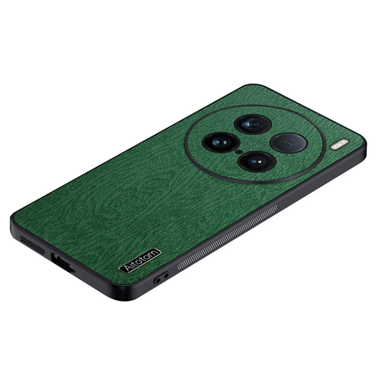 For vivo X100 Ultra 5G Case Wood Grain Leather Back Cover Slim Design - Green