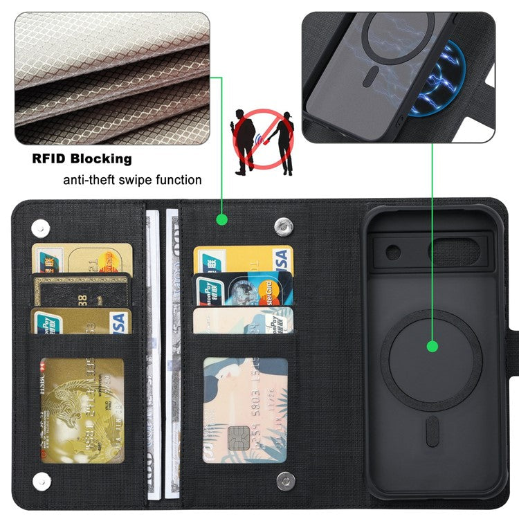 VILI GMA Series For Google Pixel 8a Magnetic Case RFID Blocking Wallet Detachable Leather Phone Cover -  Black