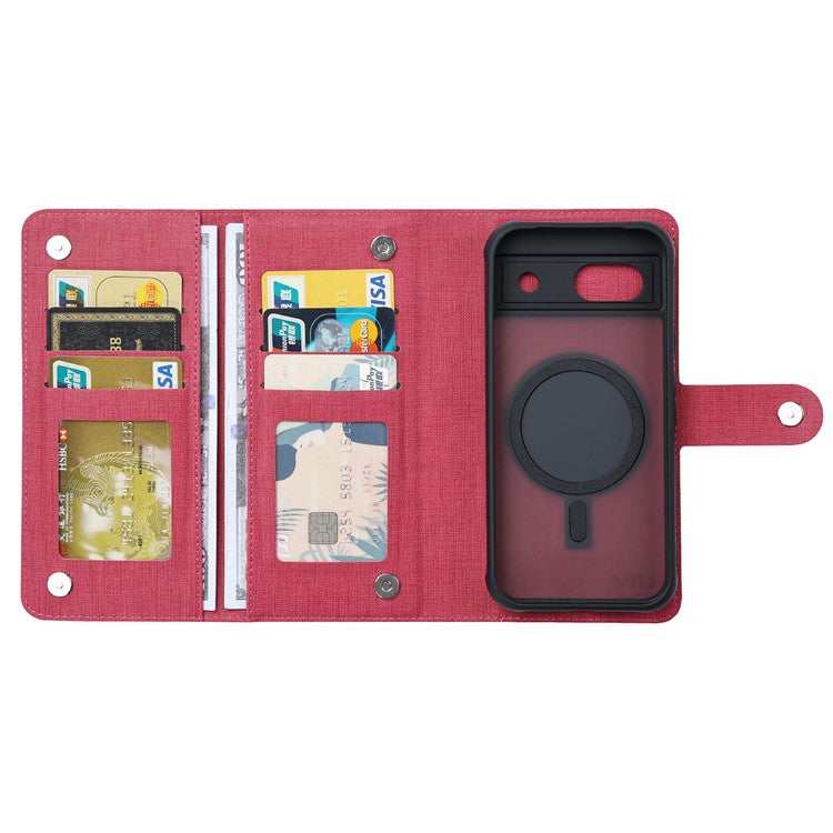 VILI GMA Series For Google Pixel 8a Magnetic Case RFID Blocking Wallet Detachable Leather Phone Cover -  Rose