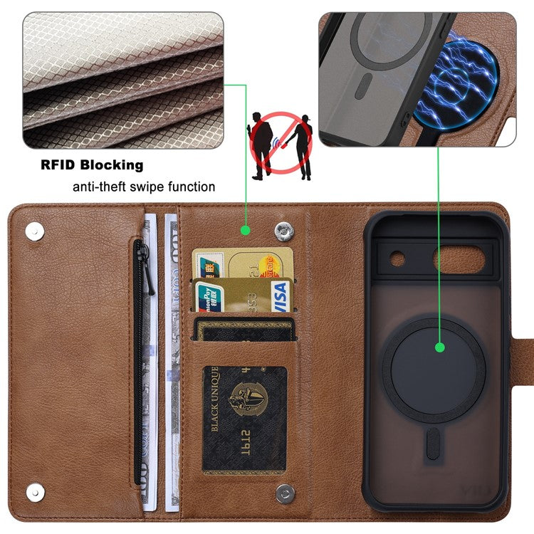 VILI GVB Series for Google Pixel 8a Case Wallet Leather Phone Cover 2 in 1 Detachable - Brown