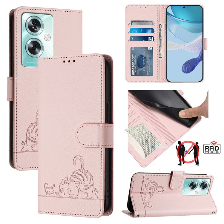 YB Imprinting Series-9 for Oppo A79 5G / A2 5G Case RFID Blocking Phone Leather Cover with Strap - Pink