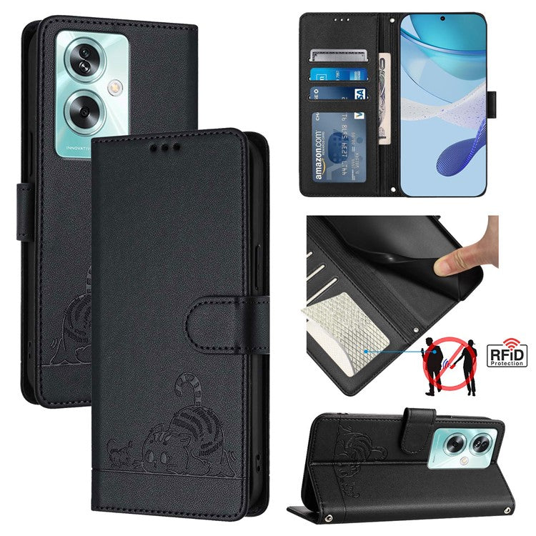 YB Imprinting Series-9 for Oppo A79 5G / A2 5G Case RFID Blocking Phone Leather Cover with Strap - Black