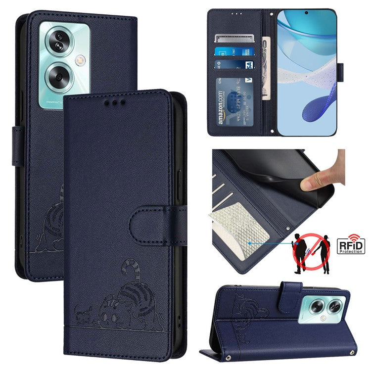 YB Imprinting Series-9 for Oppo A79 5G / A2 5G Case RFID Blocking Phone Leather Cover with Strap - Sapphire