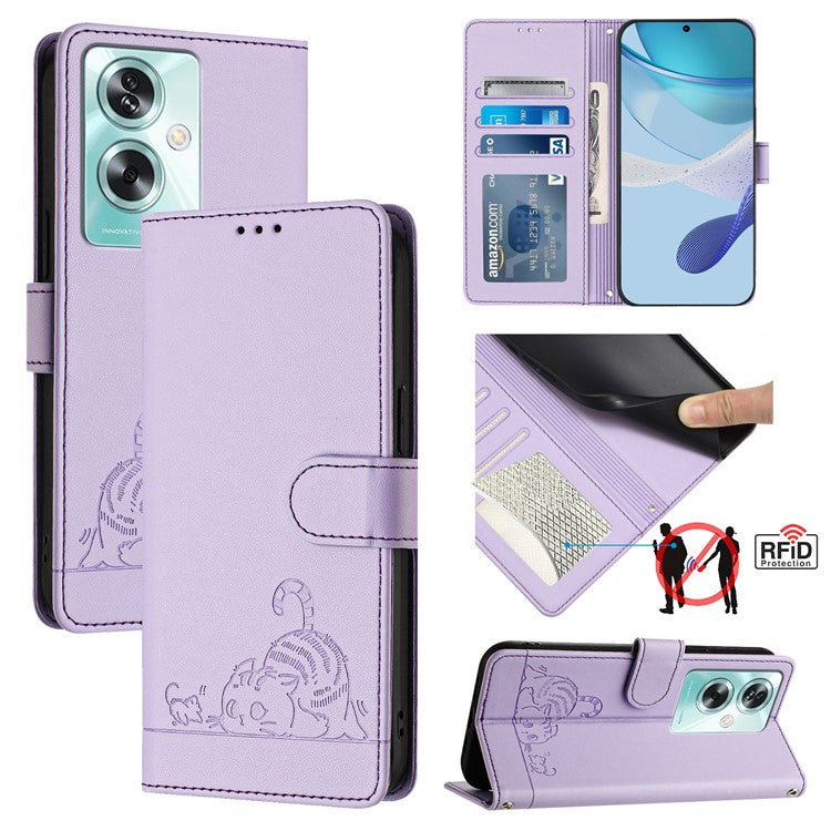 YB Imprinting Series-9 for Oppo A79 5G / A2 5G Case RFID Blocking Phone Leather Cover with Strap - Purple