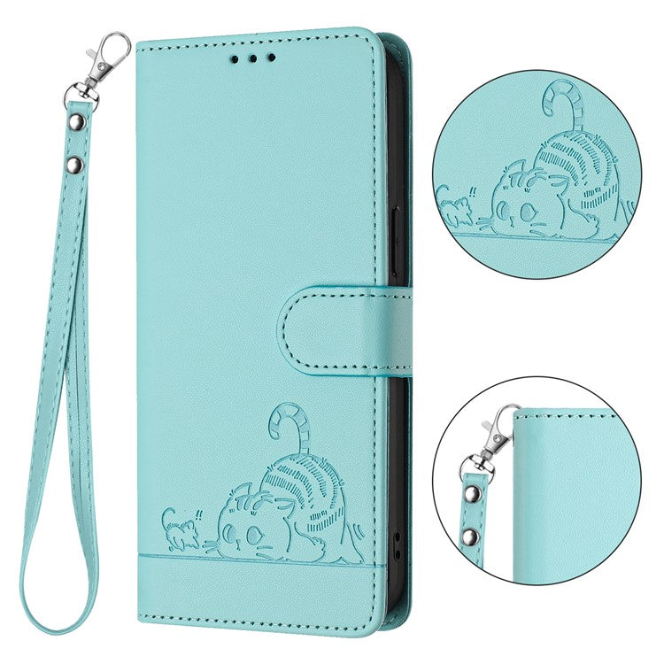 YB Imprinting Series-9 for Google Pixel 7a Case RFID Blocking Leather Phone Cover with Wallet - Mint Green