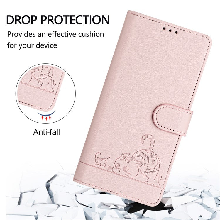 YB Imprinting Series-9 for Google Pixel 7a Case RFID Blocking Leather Phone Cover with Wallet - Pink