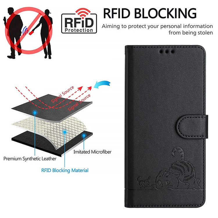 YB Imprinting Series-9 for Google Pixel 7a Case RFID Blocking Leather Phone Cover with Wallet - Black