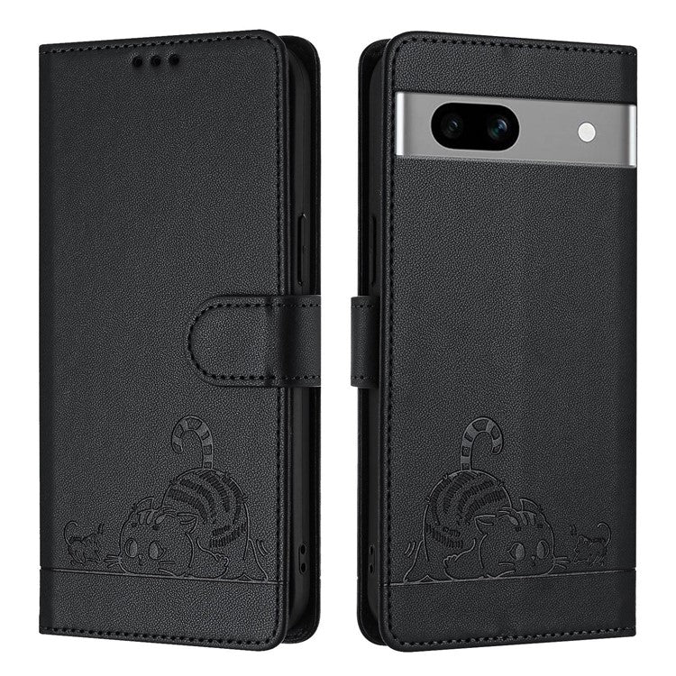 YB Imprinting Series-9 for Google Pixel 7a Case RFID Blocking Leather Phone Cover with Wallet - Black