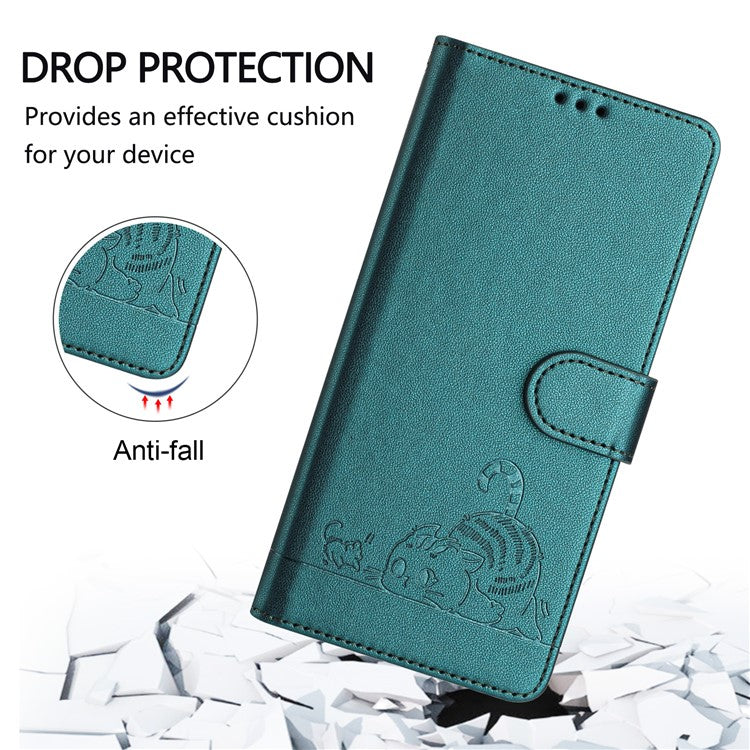 YB Imprinting Series-9 for Google Pixel 7a Case RFID Blocking Leather Phone Cover with Wallet - Dark Green