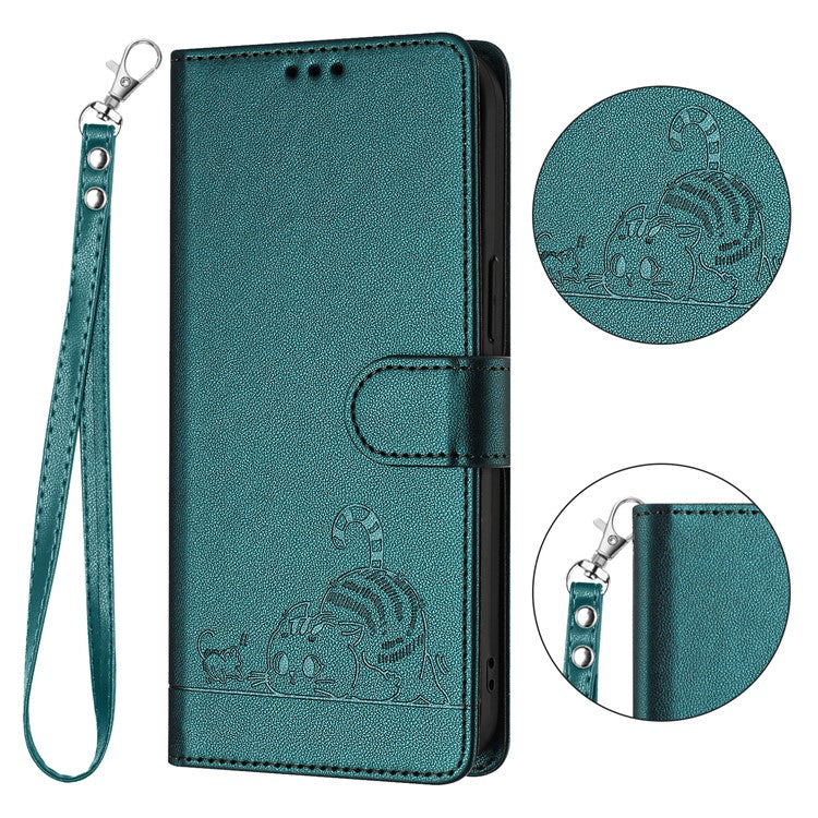 YB Imprinting Series-9 for Google Pixel 7a Case RFID Blocking Leather Phone Cover with Wallet - Dark Green