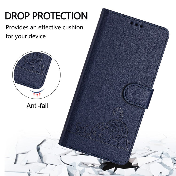 YB Imprinting Series-9 for Google Pixel 7a Case RFID Blocking Leather Phone Cover with Wallet - Sapphire