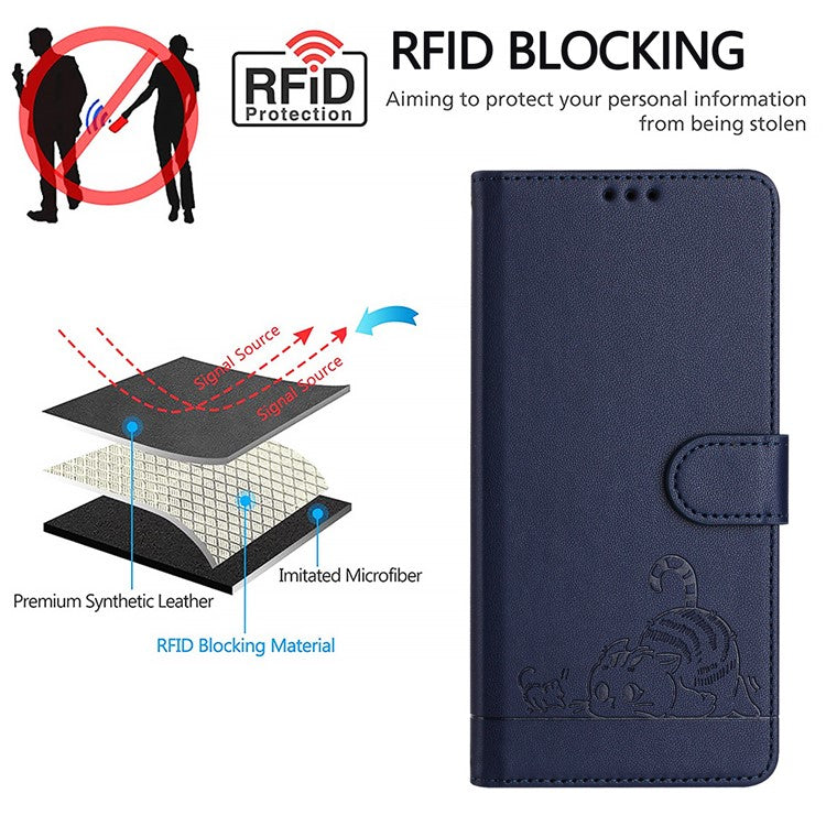 YB Imprinting Series-9 for Google Pixel 7a Case RFID Blocking Leather Phone Cover with Wallet - Sapphire