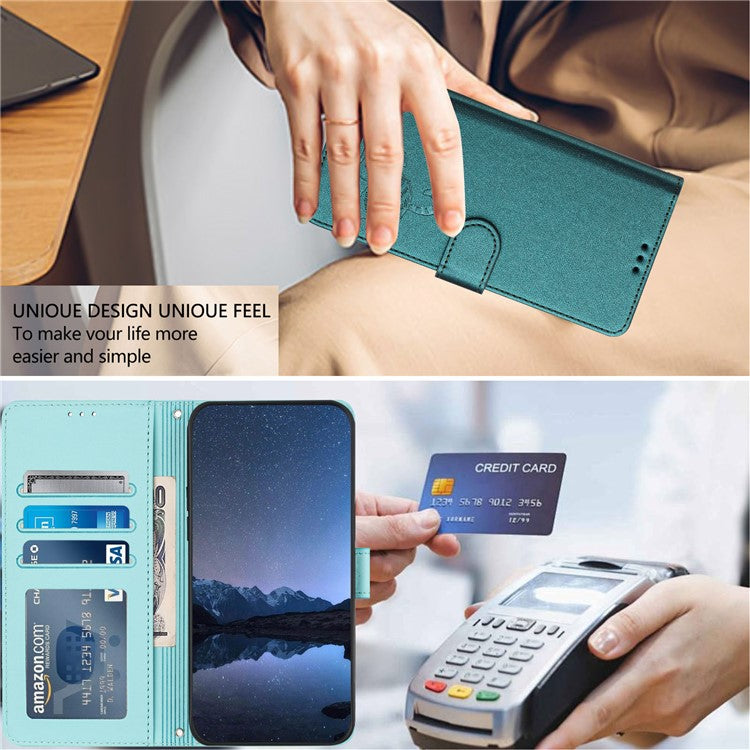 YB Imprinting Series-9 for Google Pixel 8 Case Cat Mouse Pattern Leather Wallet Stand Phone Cover - Mint Green