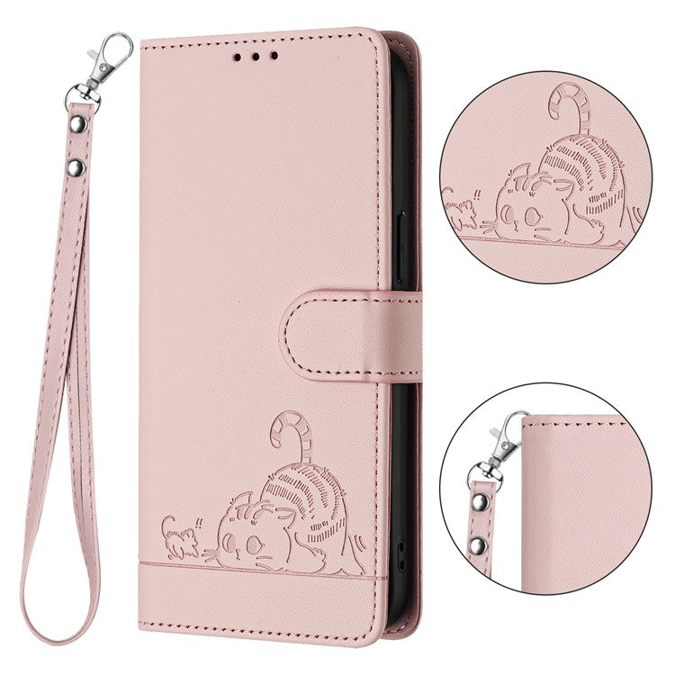 YB Imprinting Series-9 for Google Pixel 8 Case Cat Mouse Pattern Leather Wallet Stand Phone Cover - Pink