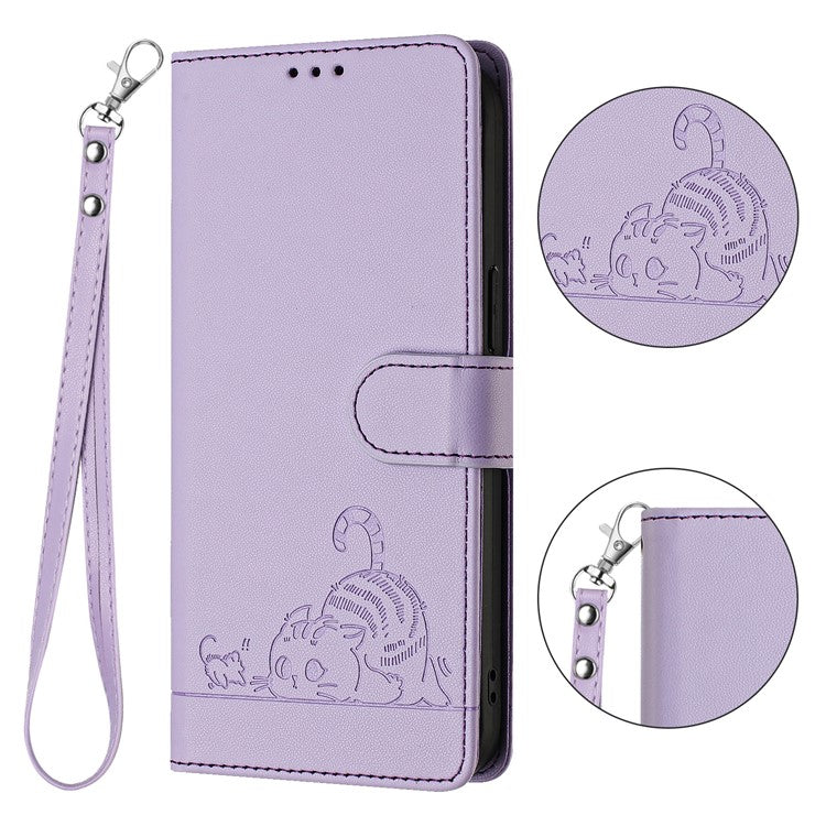 YB Imprinting Series-9 for Google Pixel 8 Case Cat Mouse Pattern Leather Wallet Stand Phone Cover - Purple