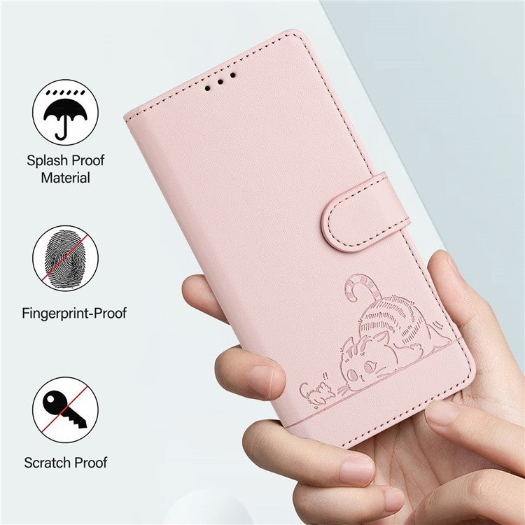 YB Imprinting Series-9 for Google Pixel 8a Case Flip Wallet Leather Phone Cover RFID Blocking - Pink