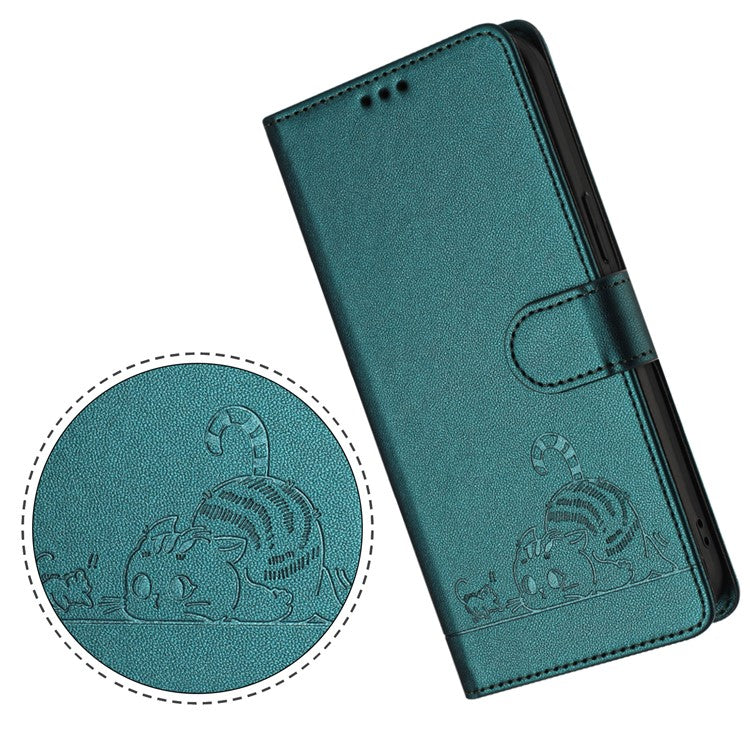 YB Imprinting Series-9 for Google Pixel 8a Case Flip Wallet Leather Phone Cover RFID Blocking - Dark Green