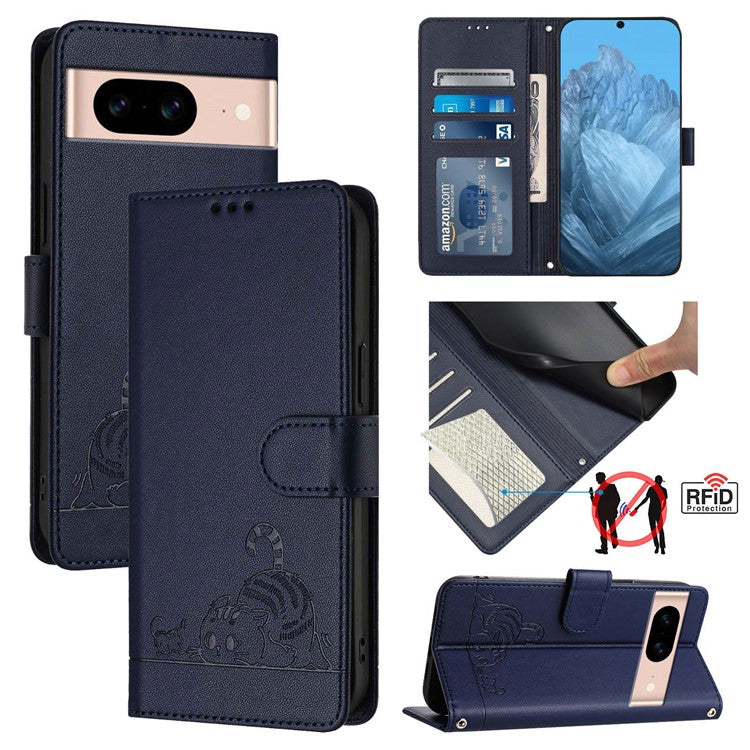 YB Imprinting Series-9 for Google Pixel 8a Case Flip Wallet Leather Phone Cover RFID Blocking - Sapphire