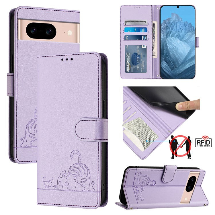 YB Imprinting Series-9 for Google Pixel 8a Case Flip Wallet Leather Phone Cover RFID Blocking - Purple