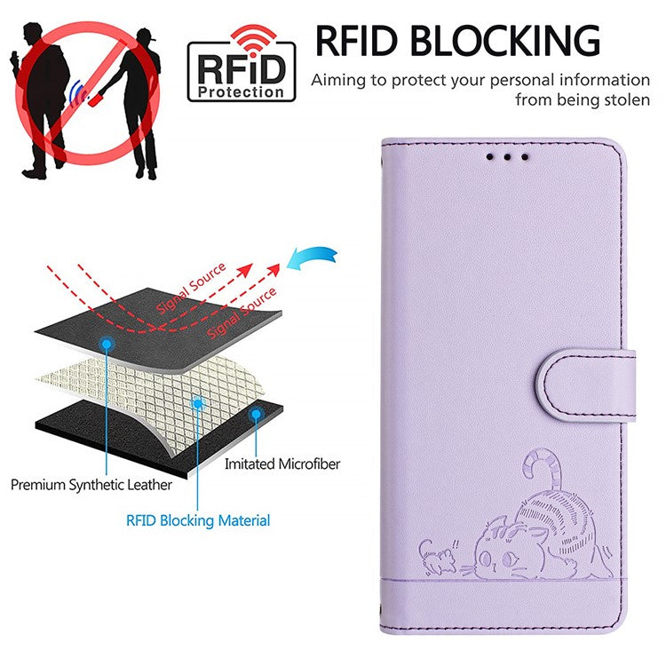 YB Imprinting Series-9 for Google Pixel 8a Case Flip Wallet Leather Phone Cover RFID Blocking - Purple