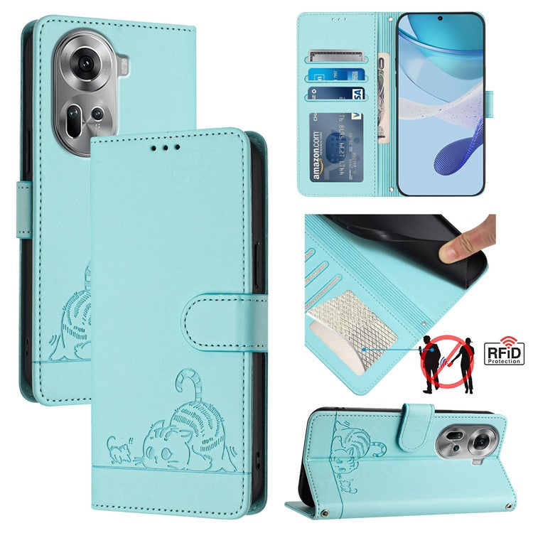 YB Imprinting Series-9 for Oppo Reno11 5G (Global) Case Leather Phone Cover Magnetic Clasp Protect - Mint Green