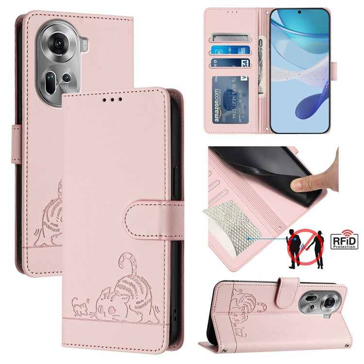 YB Imprinting Series-9 for Oppo Reno11 5G (Global) Case Leather Phone Cover Magnetic Clasp Protect - Pink