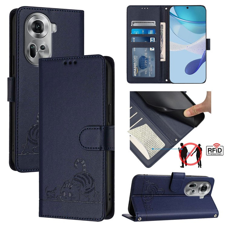 YB Imprinting Series-9 for Oppo Reno11 5G (Global) Case Leather Phone Cover Magnetic Clasp Protect - Sapphire