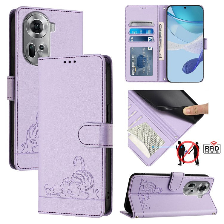 YB Imprinting Series-9 for Oppo Reno11 5G (Global) Case Leather Phone Cover Magnetic Clasp Protect - Purple