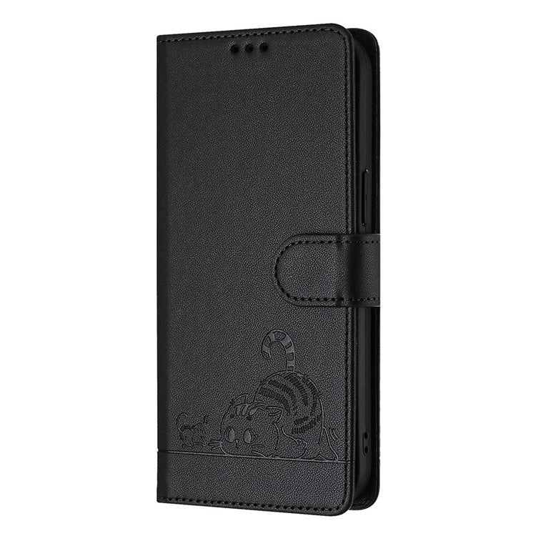 YB Imprinting Series-9 for Google Pixel 9 Pro / Pixel 9 Case Cat Mouse Wallet Leather Phone Cover - Black