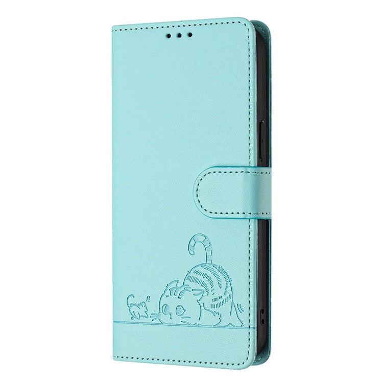 YB Imprinting Series-9 for Google Pixel 9 Pro / Pixel 9 Case Cat Mouse Wallet Leather Phone Cover - Mint Green