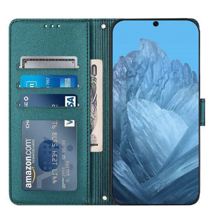 YB Imprinting Series-9 for Google Pixel 9 Pro / Pixel 9 Case Cat Mouse Wallet Leather Phone Cover - Dark Green