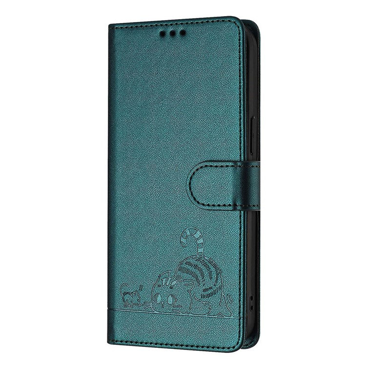 YB Imprinting Series-9 for Google Pixel 9 Pro / Pixel 9 Case Cat Mouse Wallet Leather Phone Cover - Dark Green